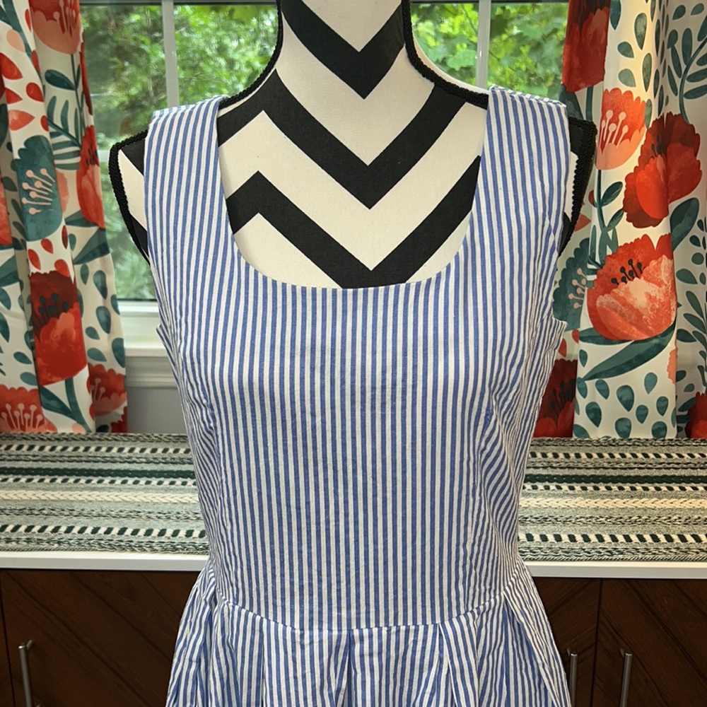 Dolly and Dotty Amanda Blue Pinstriped Cotton Swing Dress - Picture 5 of 11